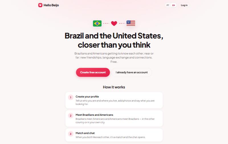 Tela do web app Hello Beijo